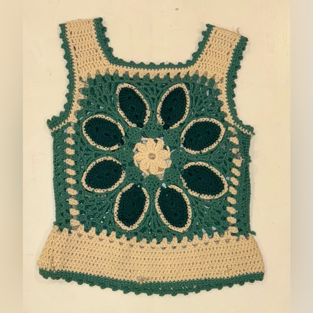 Green & White Knit Top